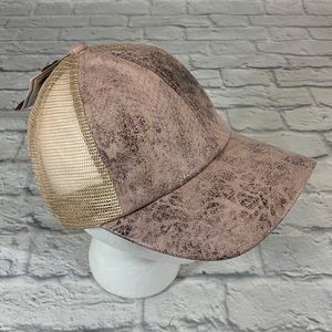 C.C Pony Cap CrissCross Pink Rose & Tan Ball cap Ponytail hat cap New NWT